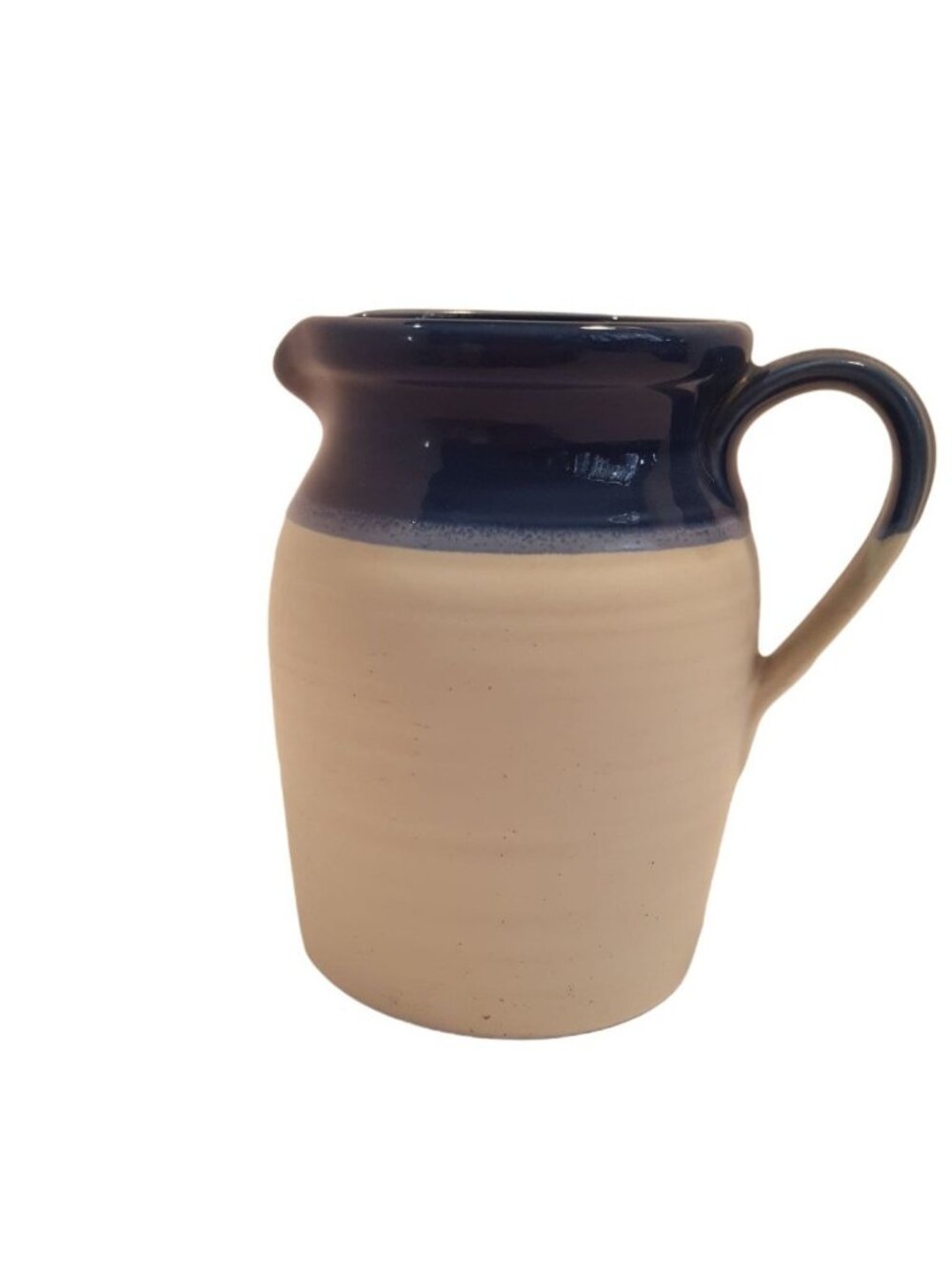 Vintage Ceramic Cream & Blue Pitcher Jug Handmade 7" Rustic Farmhouse Decor
